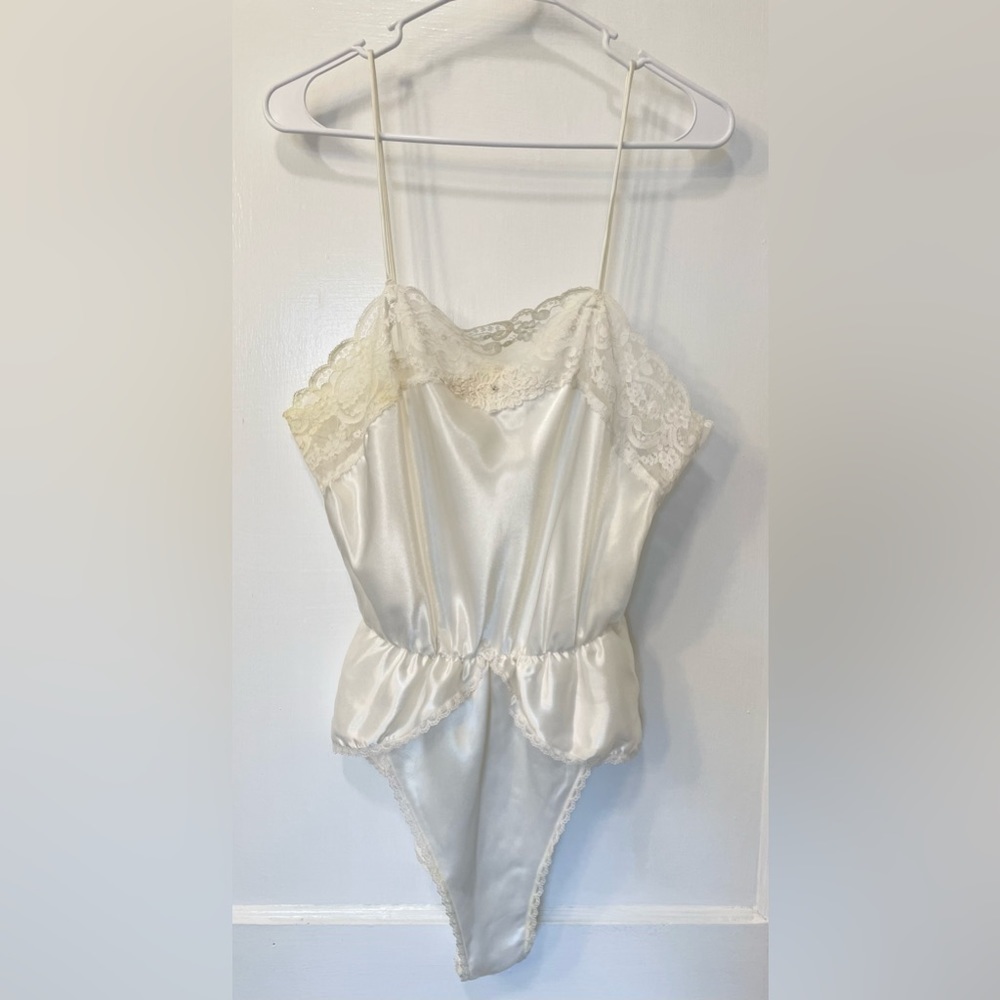 Vintage Christian Dior Ivory Lace Teddy Bodysuit Chemise Lingerie